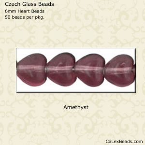 Heart Beads 6mm:Amethyst, Transparent [50]