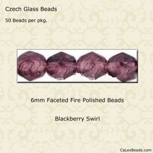 Fire Polished Beads:6mm Blackberry Swirl [50]