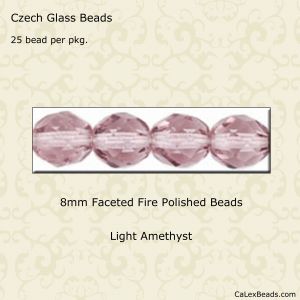 Fire Polished Beads:8mm Light Amethyst [25]