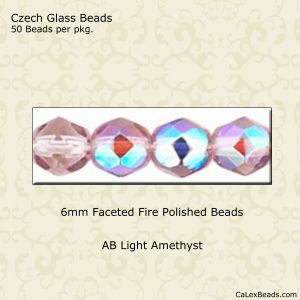 Fire Polished Beads:6mm Light Amethyst, AB [50]