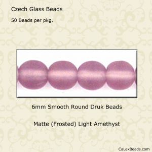 Druk Beads:6mm Light Amethyst, Matte [50]