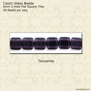 CzechMate 2-Hole Tile Beads 6mm:Tanzanite, Transparent [50]