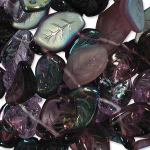 Czech Glass 14x9mm Wavy Leaf Beads:Lilac Mix [25]