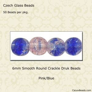 Druk Beads:6mm Pink/Blue, Crackle [50]