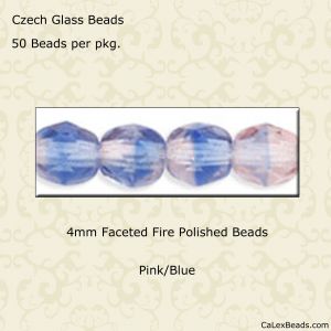 Fire Polished Beads:4mm Light Blue/Pink [50]