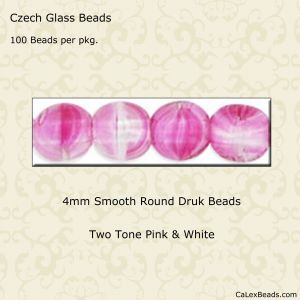 Druk Beads:4mm Pink/White [100]