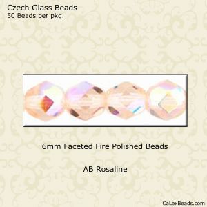 Fire Polished Beads:6mm Rosaline, AB [50]