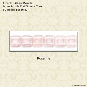 CzechMate 2-Hole Tile Beads 6mm:Rosaline, Transparent [50]