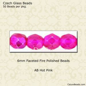 Fire Polished Beads:6mm Hot Pink, AB [50]