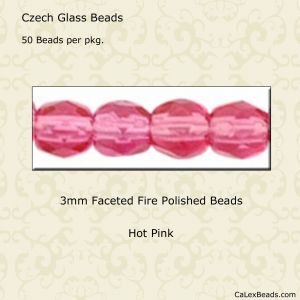 Fire Polished Beads:3mm Hot Pink [50]
