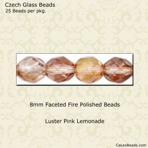 Fire Polished Beads:8mm Pink Lemonade, Luster [25]