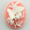 Cabochon, Resin Cameo:40x30mm Oval Pink Butterfly [ea]