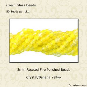 Fire Polished Beads:3mm Crystal/Banana [50]