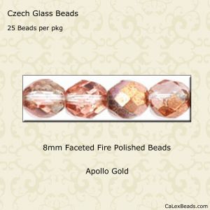 Fire Polished Beads:8mm Apollo Gold [25]