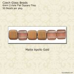 CzechMate 2-Hole Tile Beads 6mm:Apollo Gold, Matte [50]