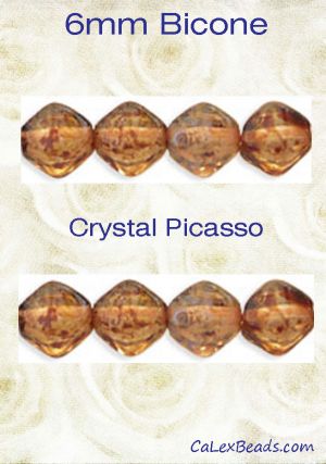 Bicone Beads, 6mm:Crystal Picasso [50]