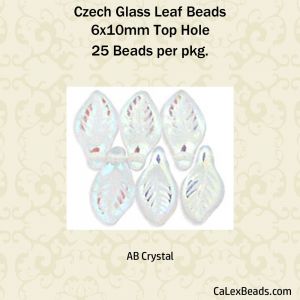Czech Glass 6x11mm Leaf Beads:AB Crystal [25]