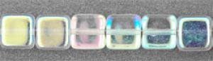 Czech Glass 6mm Flat Square Beads:AB Crystal [50]
