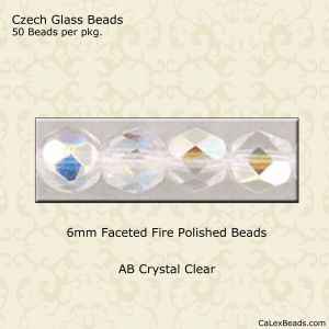 Fire Polished Beads:6mm Crystal, AB [50]
