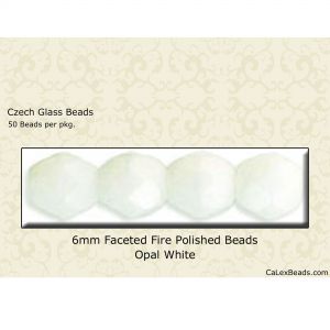 Fire Polished Beads:6mm White, Opal [50]