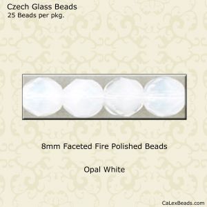 Fire Polished Bead:8mm White, Opal [25]