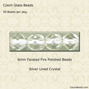 Fire Polished Beads:6mm Crystal, Silver Lined [50]