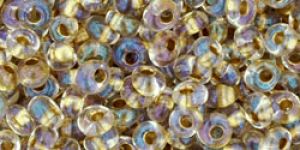 CLOSE OUT:3mm Toho Magatama Beads, Gold Lined Crystal [8g]