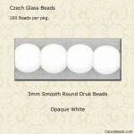 Druk Beads:3mm White, Opaque [100]