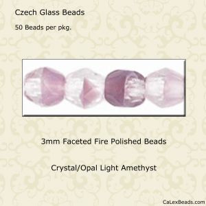 Fire Polished Beads:3mm Crystal/Opal Light Amethyst [50]