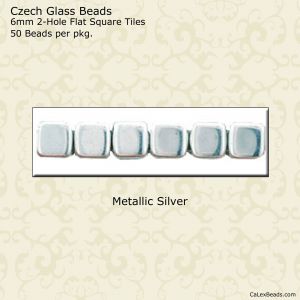 CzechMate 2-Hole Tile Beads 6mm:Silver [50]