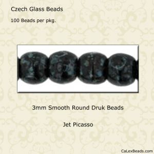 Druk Beads:3mm Jet, Picasso [100]