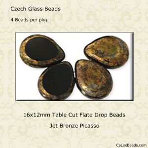 Teardrop Beads:16x12mm Jet, Bronze Picasso [4]
