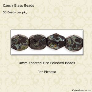 Fire Polished Beads:4mm Jet, Picasso [50]
