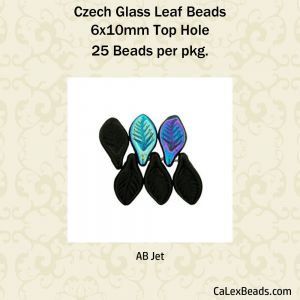 Czech Glass 6x11mm Leaf Beads:AB Jet [25]