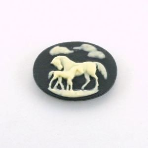 Cabochon, Resin Cameo:25x18mm Oval Jet Horse & Foal [ea]