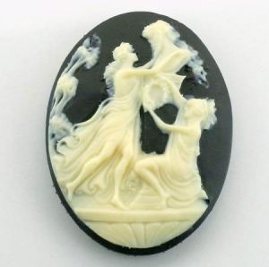 Cabochon, Resin Cameo:40x30mm Oval Jet 2 Grecian Ladies [ea]