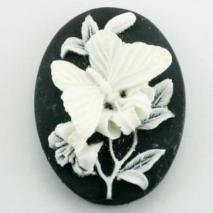 Cabochon, Resin Cameo:40x30mm Oval Jet Butterfly [ea]