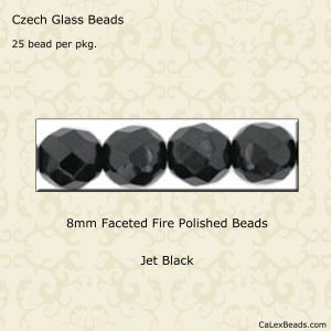 Fire Polished Beads:8mm Jet Black [25]