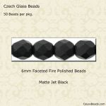 Fire Polished Beads:6mm Jet, Matte [50]