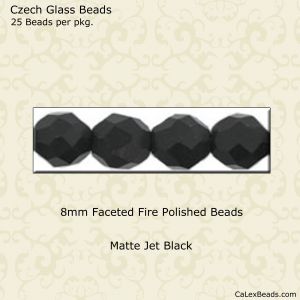 Fire Polished Beads:8mm Jet, Matte [25]