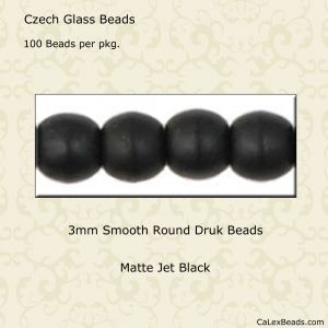 Druk Beads:3mm Jet, Matte [100]