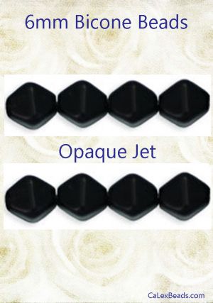 Bicone Beads, 6mm:Jet, Opaque [50]