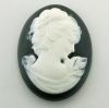 Cabochon, Resin Cameo:40x30mm Oval Jet Grecian Lady [ea]