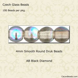 Druk Beads:4mm Black Diamond, AB [100]