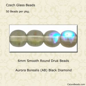 Druk Beads:6mm Black Diamond, AB [50]