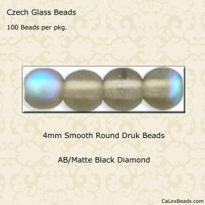Druk Beads:4mm Black Diamond, AB/Matte [100]