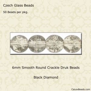 Druk Beads:6mm Black Diamond, Crackle [50]