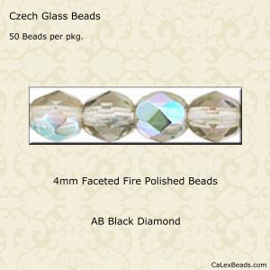 Fire Polished Beads:4mm Black Diamond, AB [50]