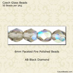 Fire Polished Beads:6mm Black Diamond, AB [50]