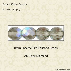 Fire Polished Beads:8mm Black Diamond, AB [25]